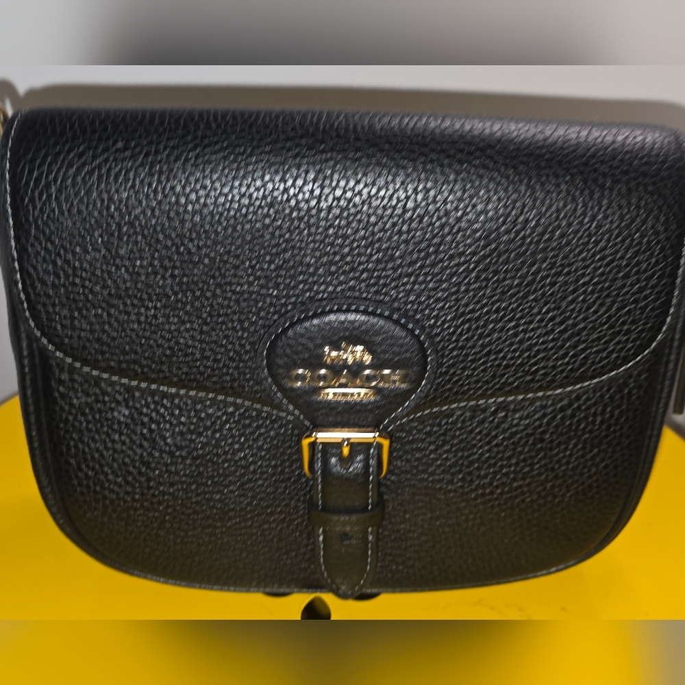 Coach Black Pebbled Leather Crossbody Bag with Gold Hardware